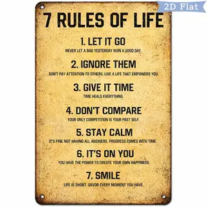 7 Rules of Life Motivational Metal Tin Sign 8x12 Inch Vintage Inspirational Quote Wall Decor for Office Home Classroom Gym