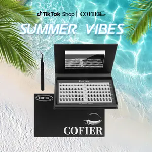 【5-Vivid】Cofier No Glue Lash Kit Jelly-Coated Base Self Adhesive Individual Eyelashes Easy Makeup Application with Tweezers 80/100/160 Pcs for Salon-Like Results - Cosmetic #Summervibes
