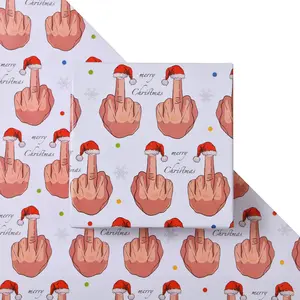 Funny Christmas Wrapping Paper Roll 17" x 16.5 Feet Middle Finger Santa Hat Design for Men Women High-Quality Gift Wrap