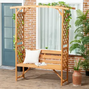 Wooden Patio Garden Bench - Outdoor Bench for Vines/Climbing Plants, Brown, Ideal for Weddings, BBQs, Holiday Decor (Compatible with Arbor Arch Lights, Balloons, Fabric)