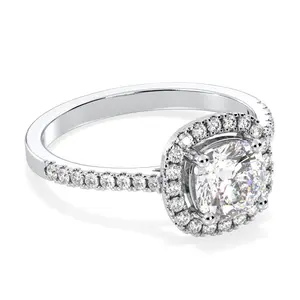 1.6 Carat Cushion Cut Moissanite Engagement Ring: D VVS1, 925 Sterling Silver Halo
