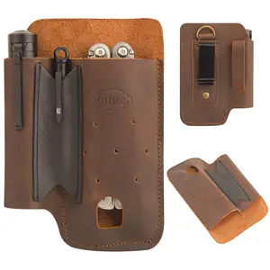 NUTUCH Leather EDC Multitool Sheath | Premium Heavy Duty Grain Leather Organizer | Flashlight Holster & Pen Pocket | Ideal Gift for Men