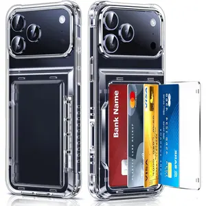 Phone cases for iPhone 17ProMax 16 15 14 13 12 11 Pro Max Plus Clear Wallet Credit Card Holder Cover  Maxcase Military Grade Drop Proof  Hard Estuche Transparent Anti-yellowing case for iphone 17 Pro Max