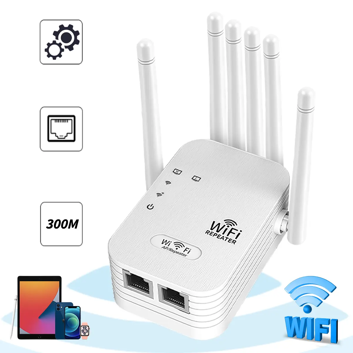 2.4GHz WiFi Extender, WiFi Range Extender, Whole House Covered, 300Mbps High Speed Wireless Booster, WiFi Signal Booster, AP Router Dual Modes Repeater, Multi-Device Connection, Strong Wall Penetration for Gaming Streaming Working Video Chat