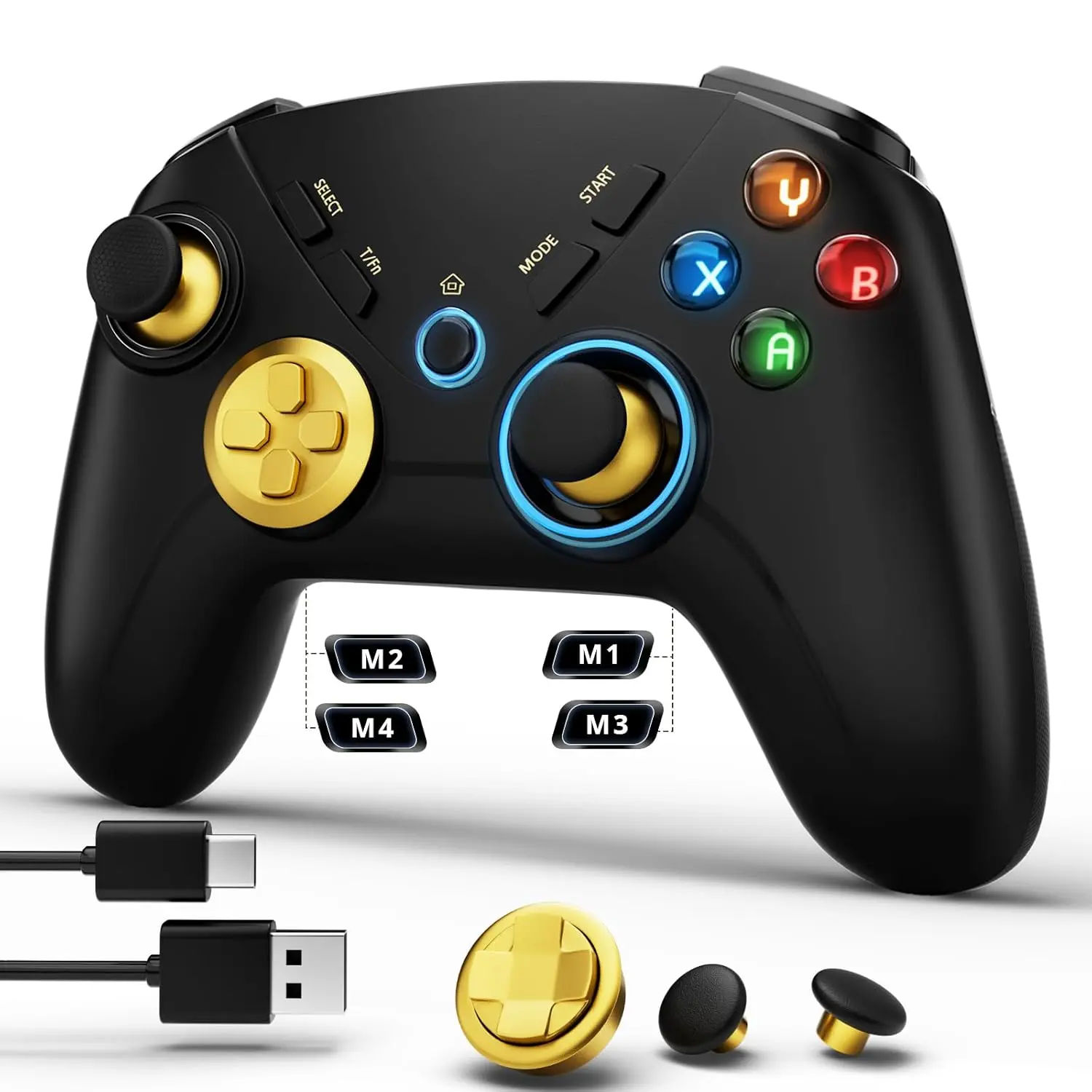 AG39 Wireless Universal Video Game Controller - Rechargeable Portable Controller, Type-C Charge, LED Light, Adjustable Console Accessory for PC/Switch, Bluetooth, Dual Vibration, Macro Keys, Turbo Button, Customizable Back Paddles, Black