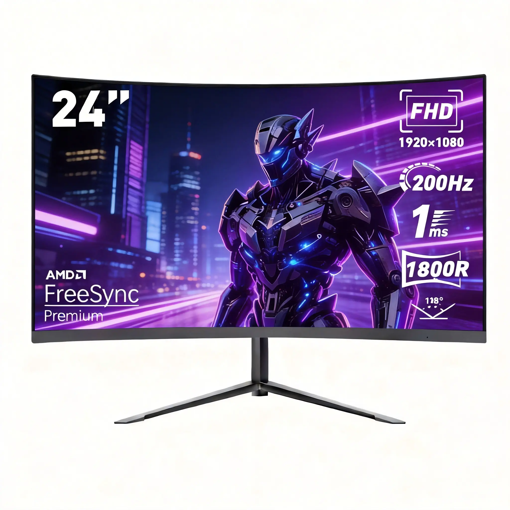24" Curved 200Hz IPS Gaming Monitor 1ms, FreeSync, Smooth FPS, PC & Console Ready, High Performance Gaming Display