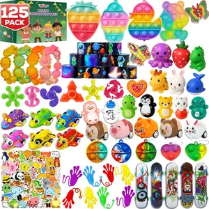 125 Pcs Party Favors Fidget Toys Pack, Randomly Selected Pop Sensory Set 65 Stickers Gifts for Kids Adults Boy Girl Stocking Stuffers Autistic Goodie Bag Filler Treasure Box Classroom Prizes School