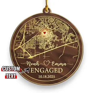 Engaged Ornament 2025, Personalized Engagement Ornament Gift, First Christmas Engaged Ornament, Custom Map Engagement Gift, Wooden Ornament