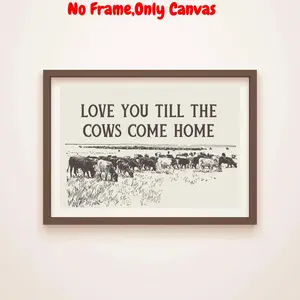 Vintage Cow Pattern Unframed Painting, Vintage Letter Print, 1 Count Western Cowboy Style Wall Art, Wall Decor for Home Living Room Bedroom Office, Ornaments, Home Decor Supplies