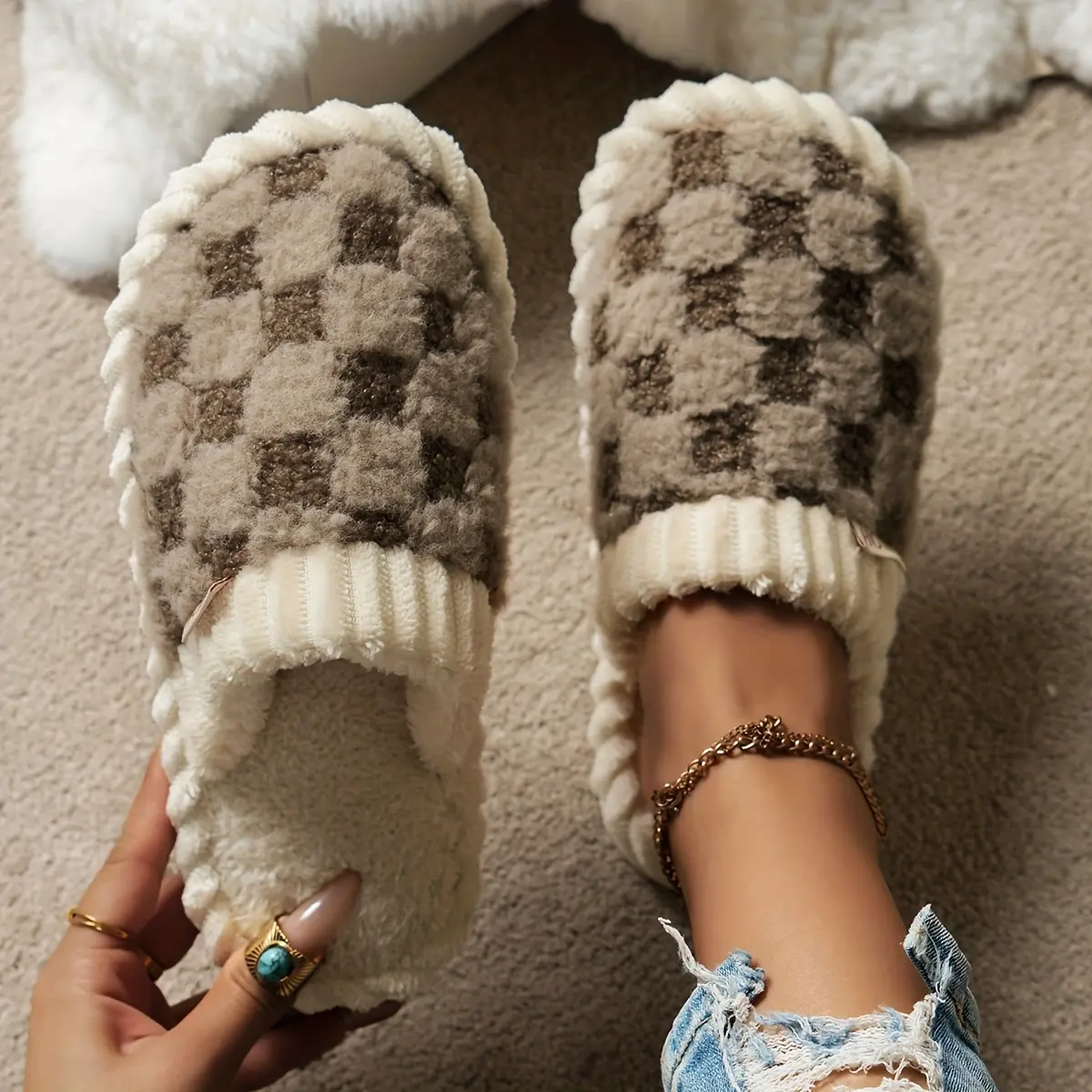 Women's Plaid Footwear - Cozy Warm Slip-On House Slippers with Soft Plush Lining, Quiet Non-Slip PVC Sole, Plaid Design Slippers, Slippers For Women