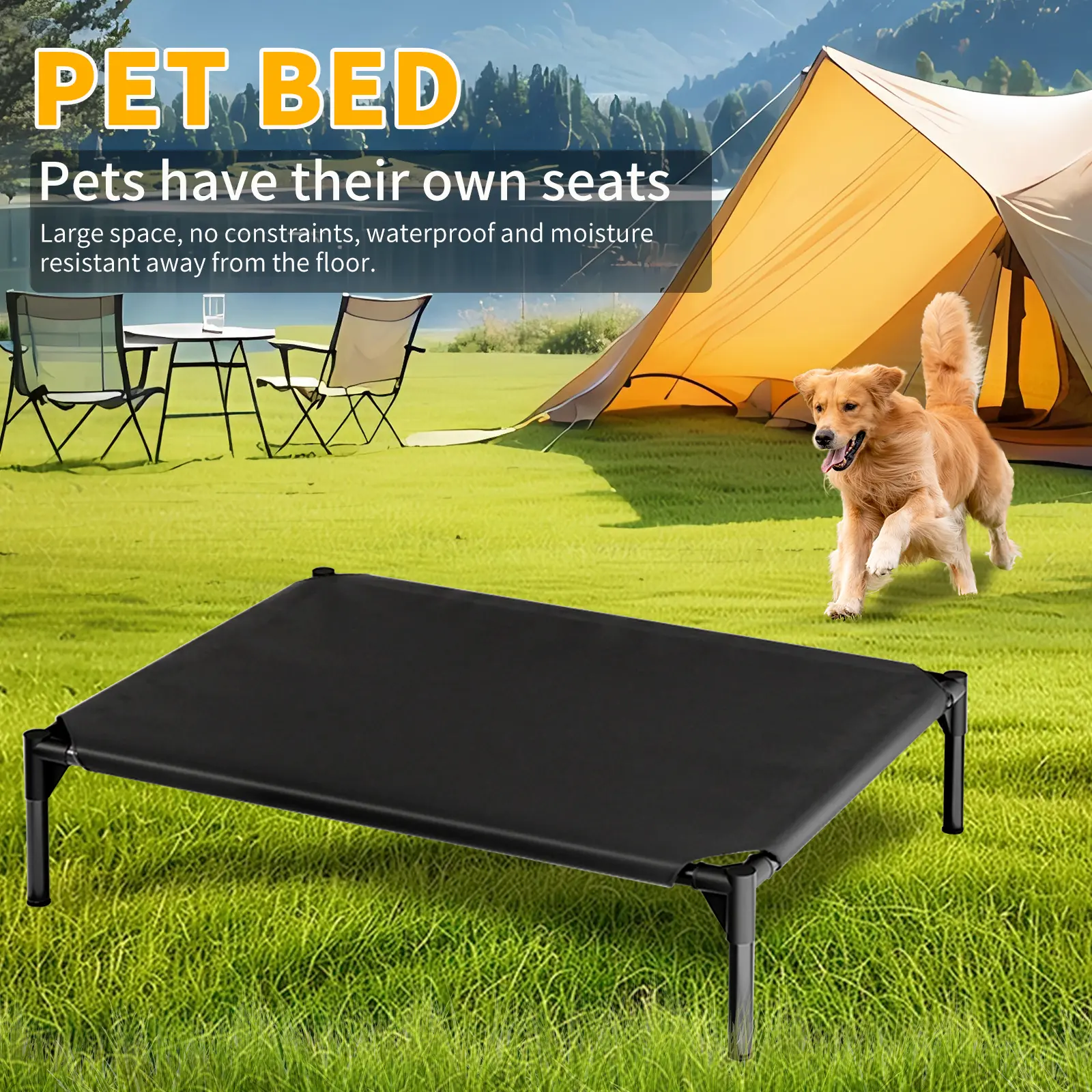 Oxford cloth Elevated   for Large , Extra Raised  Cot , Heavy Duty  Cots with Durable Supportive Teslin Recyclable Mesh, Indoor & Outdoor   pet cat couch    with Raised Rim Cute Cartoon Fluffy Small   multi-layer bed heated dog kennel cozy window Cooling