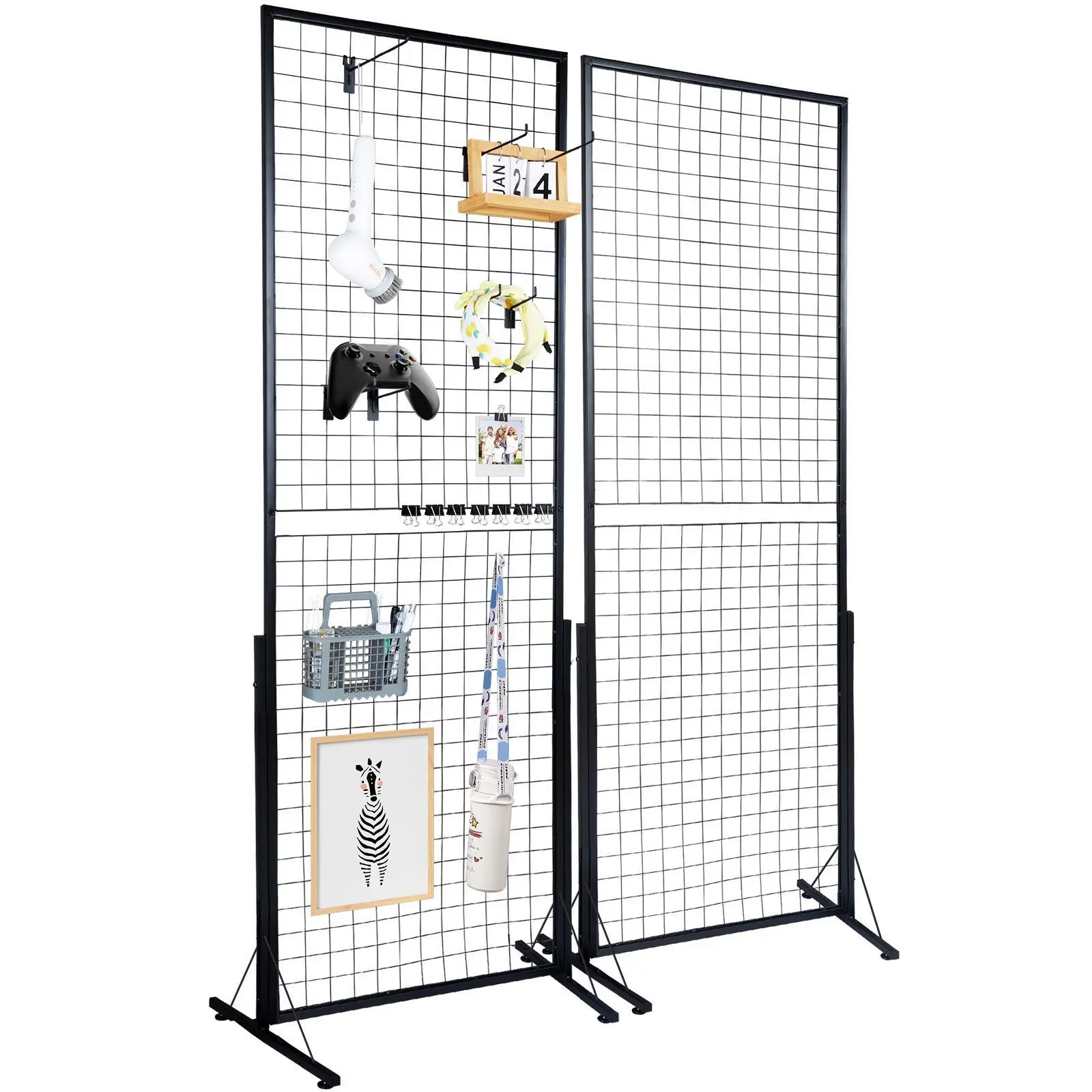 【SummerFinds】VEVOR 2' x 5.6' Grid Wall Panels Tower,  , 2 Packs Wire Gridwall Display Racks with T-Base Floorstanding, Double Side Gridwall Panels for Art Craft Shows, Retail Display with Extra Clips and Hooks