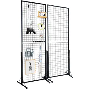 【Summervibes】VEVOR 2' x 5.6' Grid Wall Panels Tower,  , 2 Packs Wire Gridwall Display Racks with T-Base Floorstanding, Double Side Gridwall Panels for Art Craft Shows, Retail Display with Extra Clips and Hooks