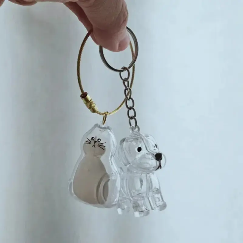Dog or Cat Hair Keepsake Keychain, Cute Keychain Accessory, Transparent Capsule Pendant Charm, Key Chain Decorations, Cute Design, Pet Memorial Gift for Pets Lovers, Small and Lightweight