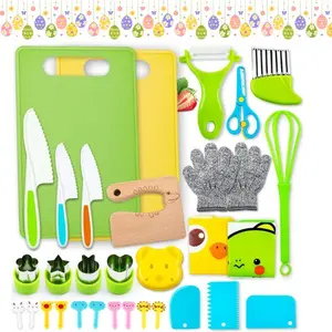 30 PCS Kids Montessori Kitchen Cooking Set – Toddler Safe Knife Set for Real Cooking & Baking, Preschool Learning Toy Gift for Boys & Girls Ages 3-10