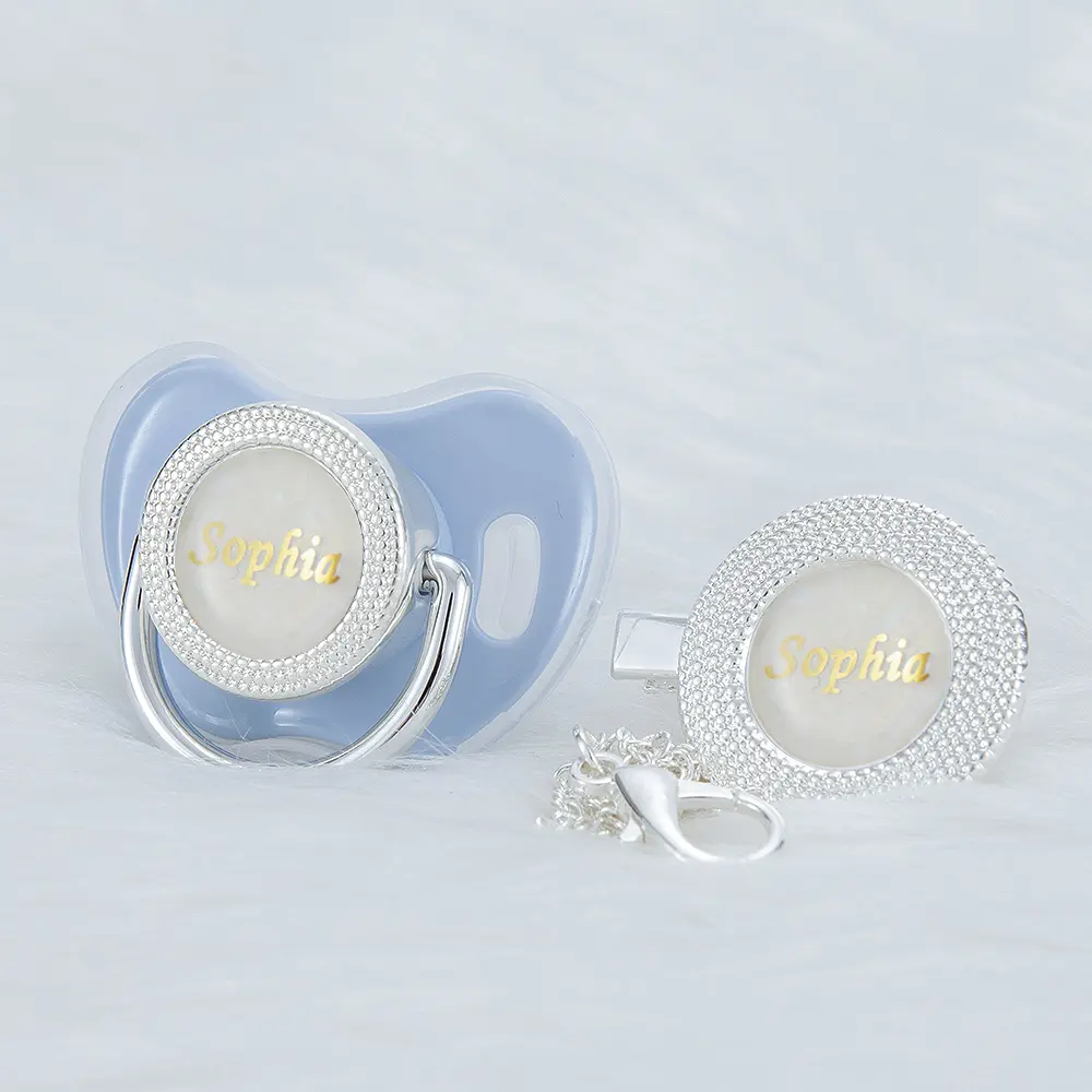 MIYOCAR Custom Bling Baby Pacifier with Personalized Name Gold Silver Pacifier for Newborns Customized Baby Bling Pacifier & Clip Set baby binky