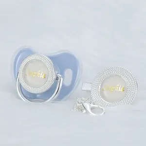 MIYOCAR Custom Bling Baby Pacifier with Personalized Name Gold Silver Pacifier for Newborns Customized Baby Bling Pacifier & Clip Set baby binky