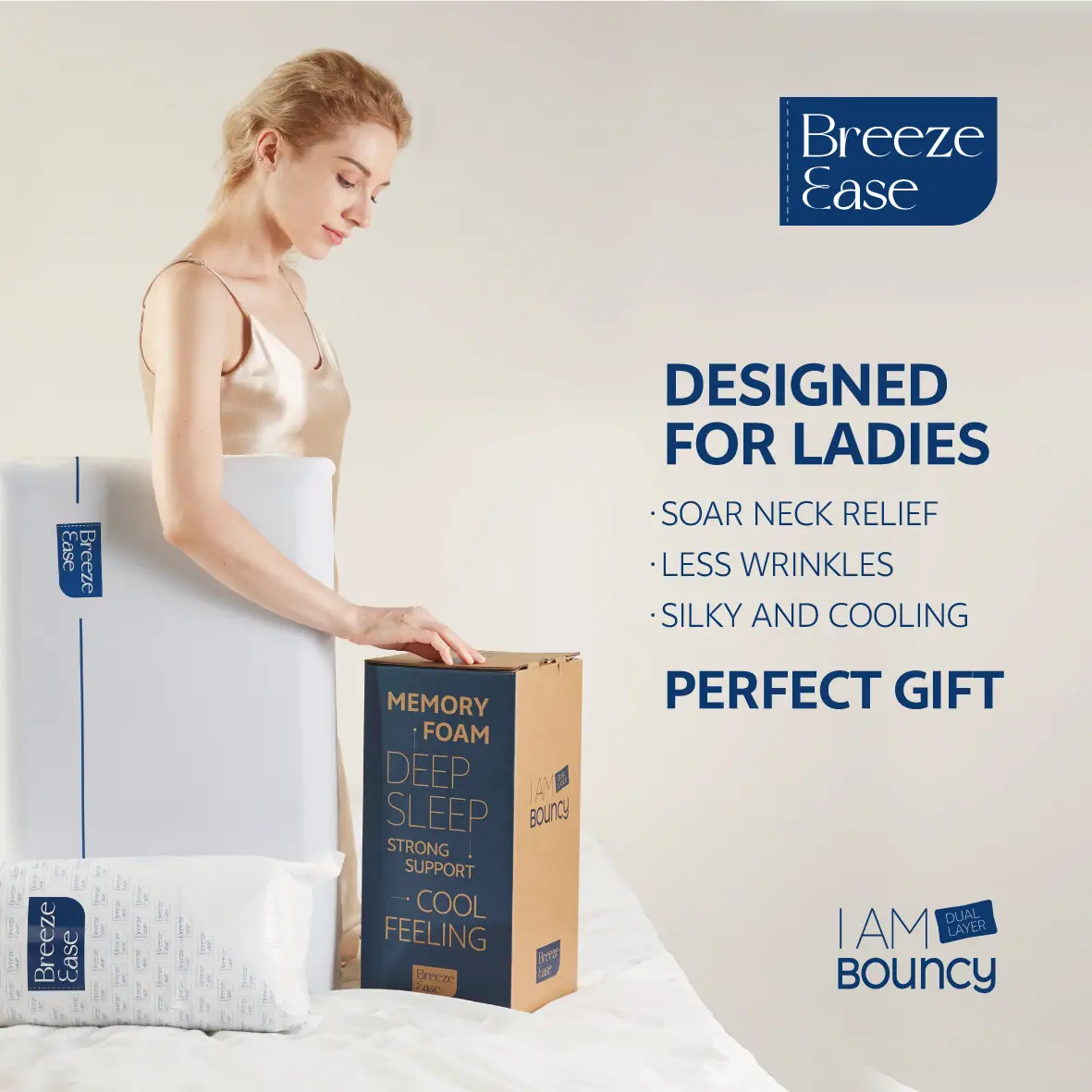 BreezeEase Premium Cooling Memory Foam Pillow, Free PillowCase - Dual Layer Slow Rebound Pillow for Side Sleeper, Hot Sleeper, Comfy Sleep, Cooling Co