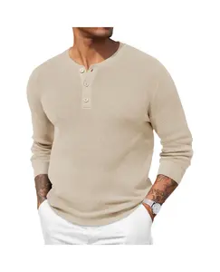 COOFANDY Men's Knitwear Waffle Henley Shirts Crewneck Lightweight Sweater Long Sleeve Causal Knitted Pullover Gift Ideas