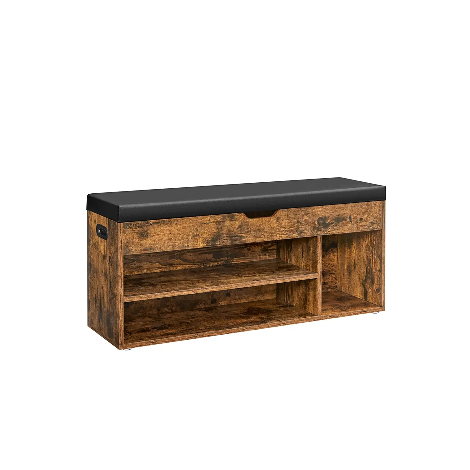 VASAGLE Leather Storage Bench Furniture - Foam Padded Seat, 3 Compartments, 8-Pair Shoe Shelf, Moving Handles, 330lb Capacity, 11.8"d x 39.4"w x 17.3"h, Assembly Required, for Apartment Organizing (Bedroom)