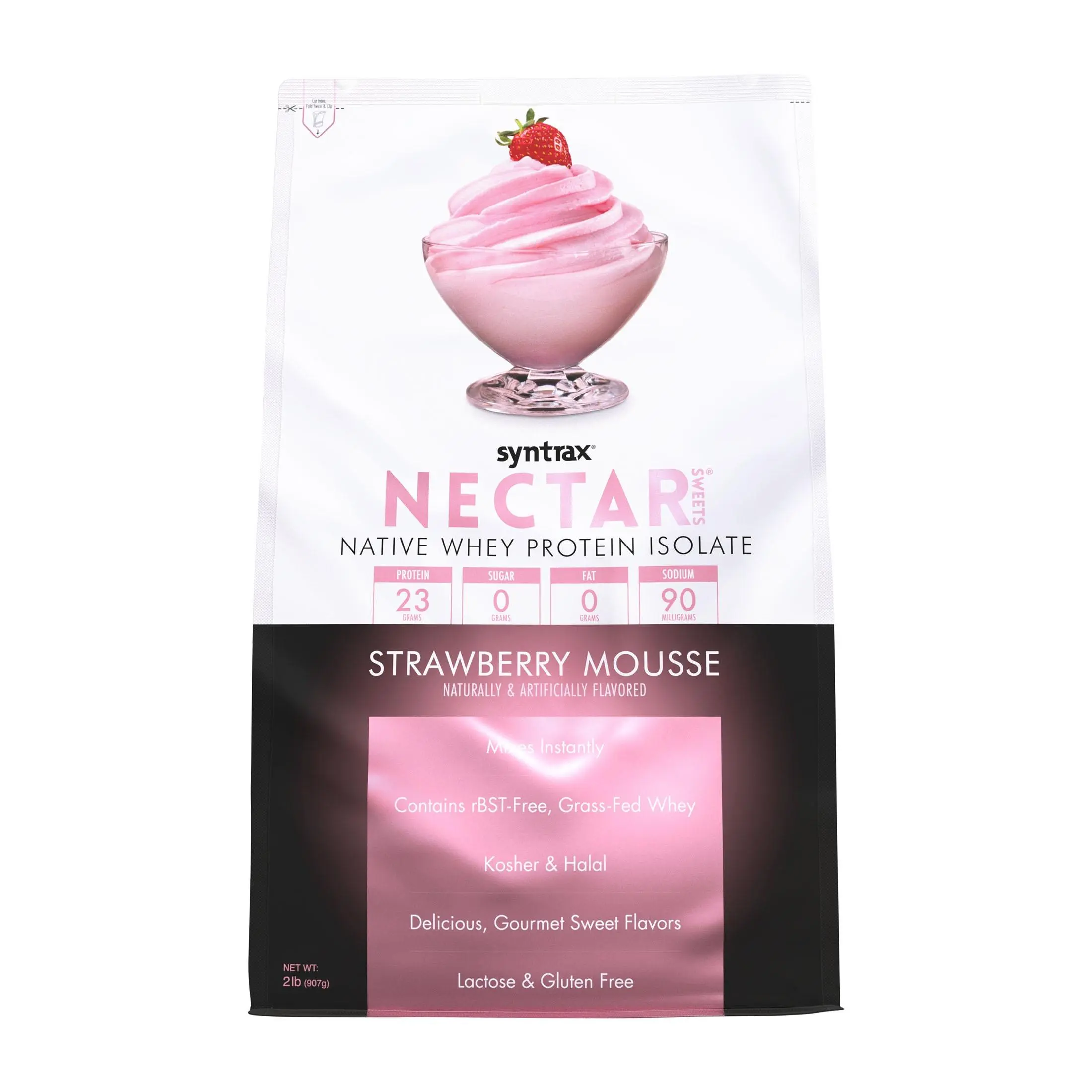 Syntrax Nutrition Nectar Sweets Native Whey Protein Isolate Powder Strawberry Mousse 2 lbs High-Quality RBST-Free Grass-Fed Whey Supplement