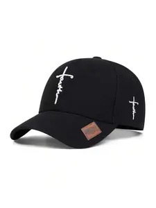 Unisex Faith Cross Embroidered Baseball Cap, Adjustable Snapback, Lightweight Polyester, Casual Sports Hat, Cross Embroidery, Solid Color Design, Contemporary Trends, Statement Cap, Polyester Caps