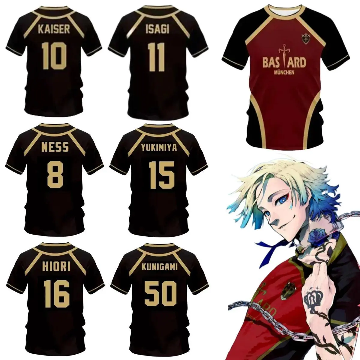Japan Anime Michael Kaiser Shirt Isagi Cosplay Costumes Bastard Munchen Yukimiya Reo Ness Hiori Football Shirt 3D Printing