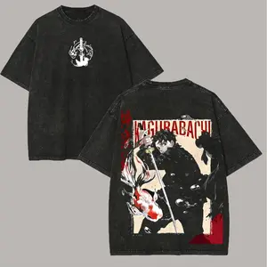 Kagurabachi Graphic Print T-Shirt, Unisex Vintage Distressed Washed Top with Short Sleeves and Round Neck, Tshirt