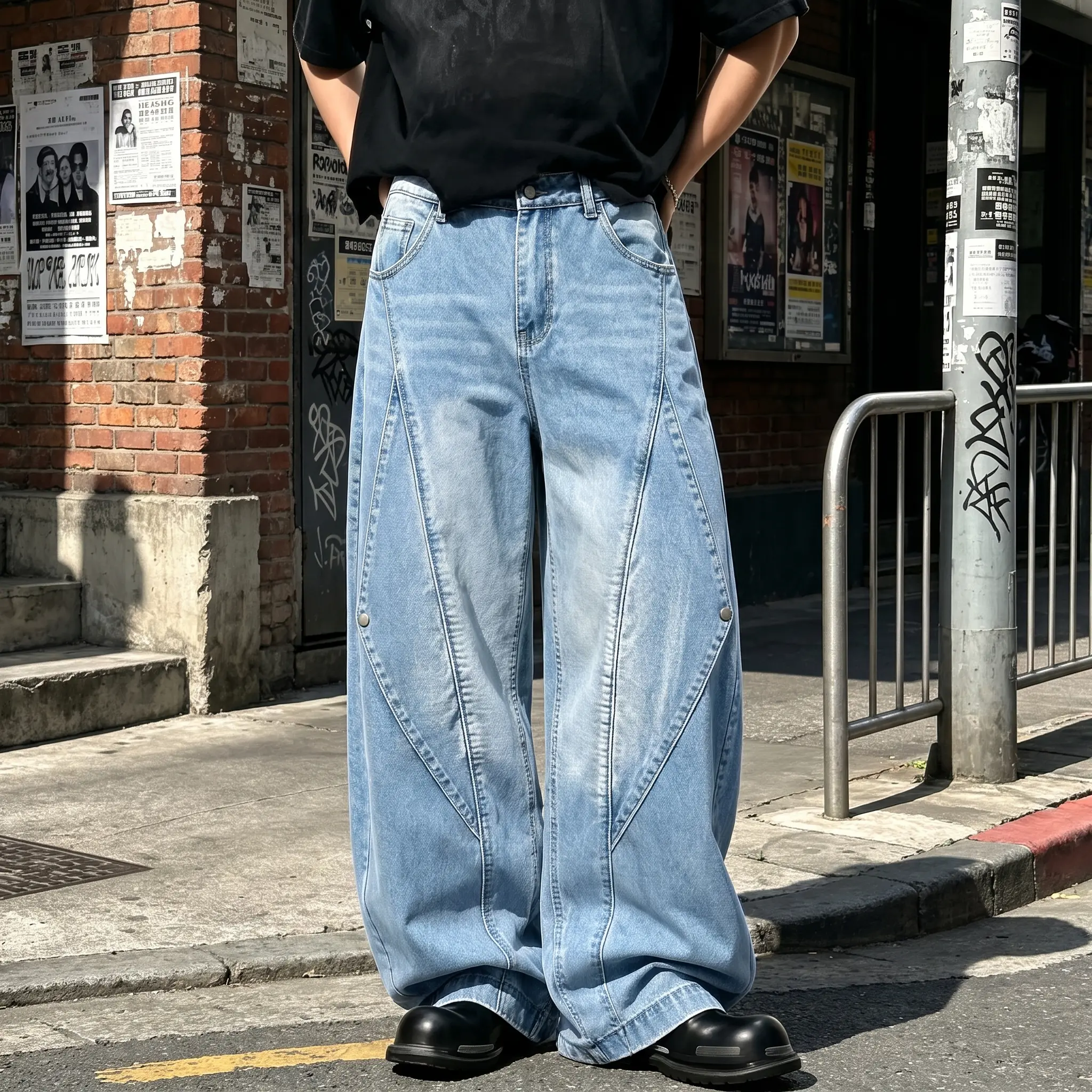 Y2K Streetwear Wide Leg Jeans for Men four Seasons Vintage Baggy Loose Fit Denim Pants Casual Pocket Trousers