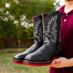 Black Hand-Tooled Leather Boots With 3D Lightweight Sole - Composite Toe