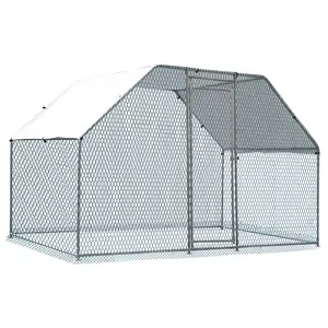 6.5x9.8x6.5ft Large Metal duck house with Run, Walk-in Poultry Cage with Waterproof Cover & Arc Roof, Heavy-Duty Galvanized Steel Ducks Rabbits Habitat Cage