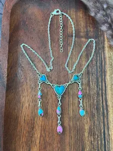 Handmade Sterling Silver Kingman Turquoise with Cotton Candy Heart Necklace "Signed Nizhoni"
