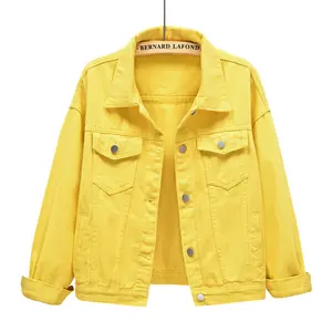 2025 Plus Size Women's Summer Colored Denim Jacket Women's Short Loose Long Sleeve Jacket Casual Tops Dress White Basic Womenswear