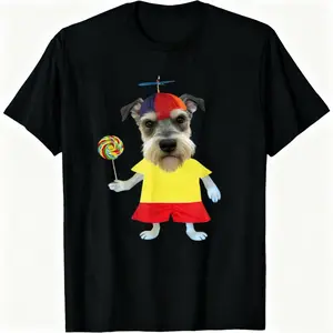 Playful Schnauzer T-Shirt Trendy Funny Meme Lollipop & Propeller Hat Tee For Men & Women