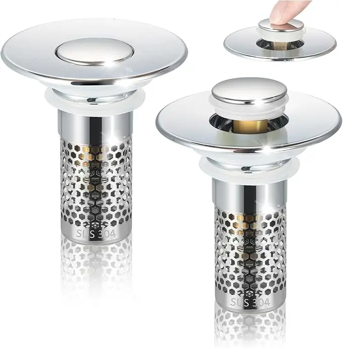 GS Upgrade Bathroom Sink Stopper HairCatcher, Universal Pop Up Sink Drain Filter withStainless Steel Filter Basket, Bathroom Sink Drain Strainer Brass Construction Rubber Shower
