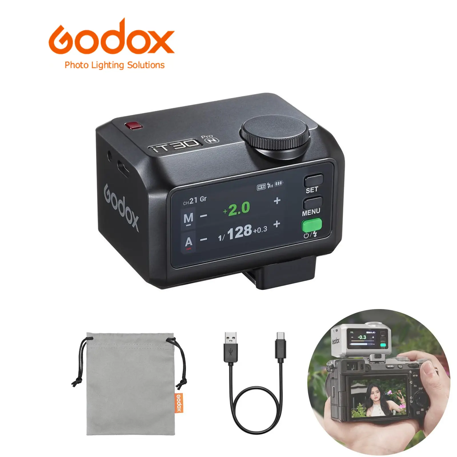 Godox iT30Pro-N TTL Flash Speedlight - Compact Camera Lights for Nikon D850, 7.4V Built-in Batteries, GN15, 1.5s Recycle Time, 560 Full Power Flashes, 1/8000 HSS, 2.4G Wireless, 2.8in Full-Color Touchscreen, 120g, 65mm (Black) Camera Accessory, 7.4 V, Acc
