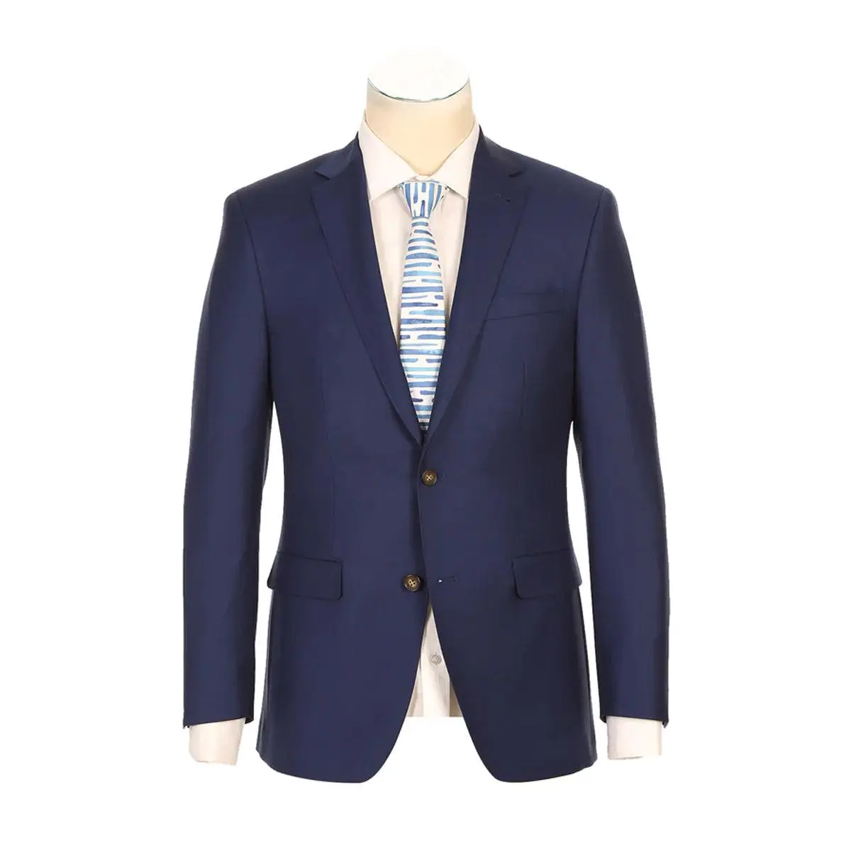 Mens Designer Two Button Classic Fit Half Canvas Wool Suit in Indigo Blue