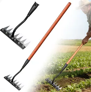 Vaseeka Heavy-Duty Manganese Steel Gardening Rake, a 7-tine modular gardening rake, ideal for weeding and aerating soil; removes weeds by turning the soil; a durable gardening tool.