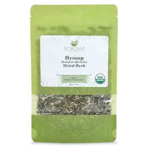 Biokoma Pure and Organic Hyssop Dried Herb 50g (1.76oz) in Resealable Moisture Proof Pouch, USDA Certified Organic - Herbal Tea, No Additives, No Preservatives, No GMO, Kosher