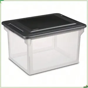 Document Box, Transparent Plastic Box With Black Lid For Storing Letter Paper Or Legal Documents