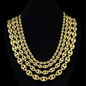 1—32RCC Street Style Hip Hop Plated 14/K Plated Coffee Bean Cuban Link Chain Men's Necklace Can Be Customized Hot Selling Cuban Chain