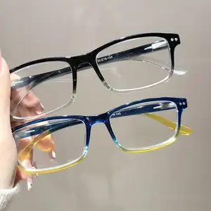 HAITONGCR-Fashionable rectangular reading glasses with gradient black and blue ultra-light frames, high-definition lenses, unisex, with glasses case and cloth Trending Eyeglasses Photochromic Eyeglasses