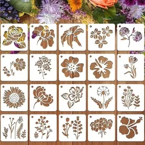 20 Piece Floral Flower Plant Pattern DIY Wall Template Set, Fresh Home Style, Durable Pet Material, Reusable and Easy to Clean