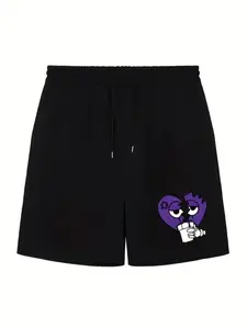Men's Regular Fit Cartoon Heart Print Drawstring Waist Shorts, Casual Elastic Waist Sports Track Shorts for Daily Outdoor Wear, Men's Bottoms for Summer, Casual Athleisure Shorts