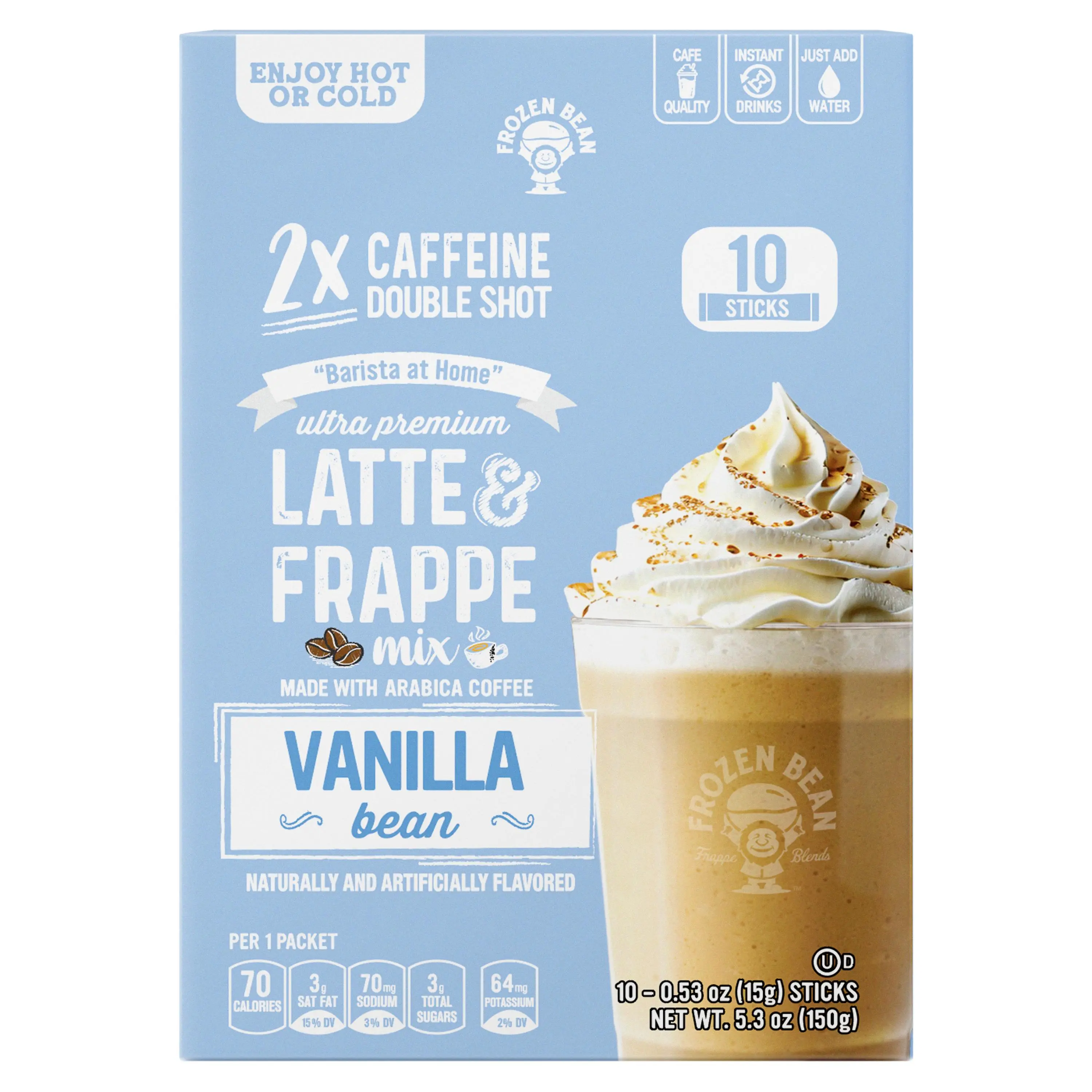 The Frozen Bean Vanilla Bean Frappe & Latte Instant Mix – 10 Single-Serve Packs (Carton) Beverage Creamy