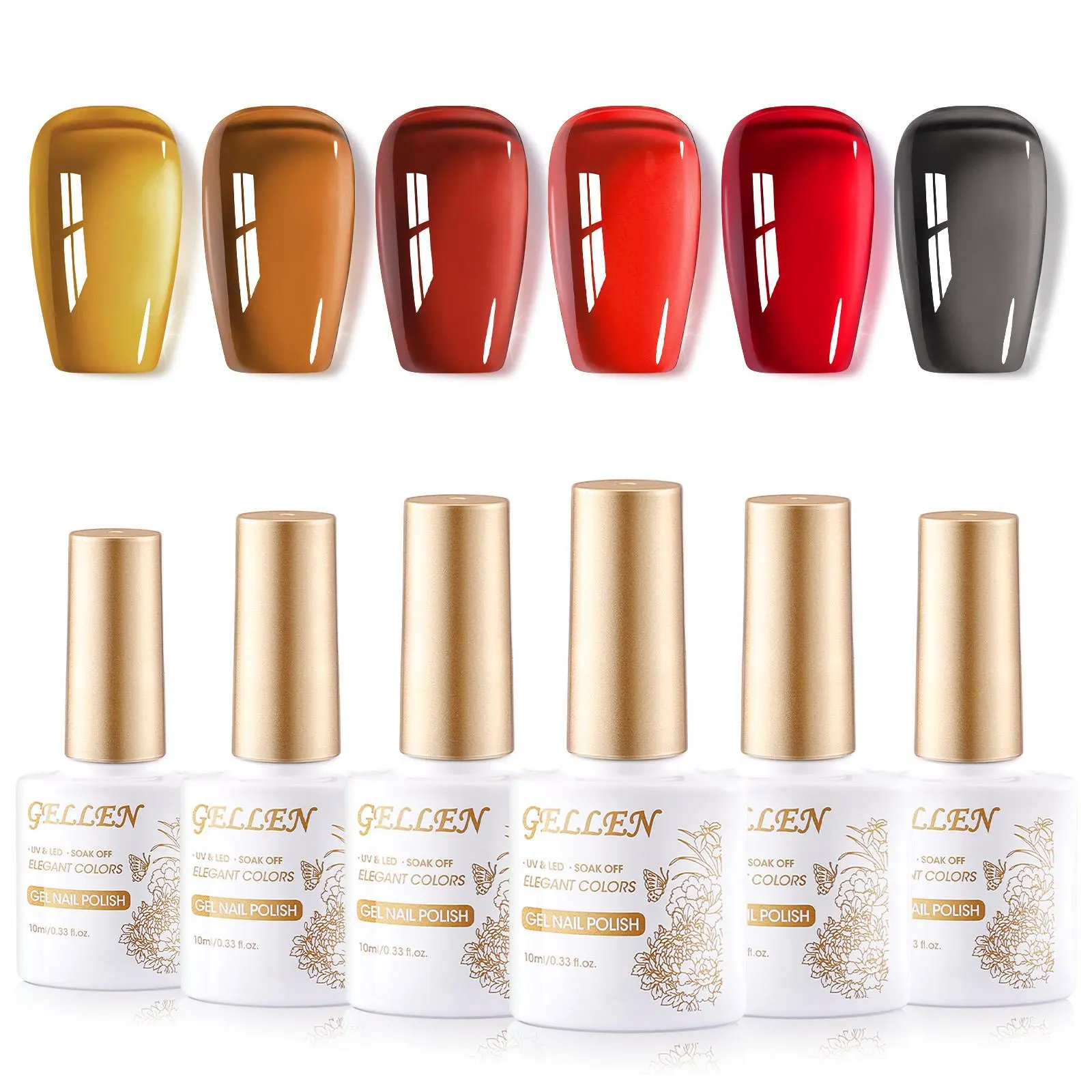 Gellen Jelly Gel Nail Polish, Crystal Transparent Gel Polish Burgundy Red Brown Colors Sheer Autumn Gel Polish Kit for Salon Gel Manicure and Nail Art DIY at Home