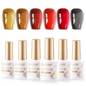Gellen Jelly Gel Nail Polish, Crystal Transparent Gel Polish Burgundy Red Brown Colors Sheer Autumn Gel Polish Kit for Salon Gel Manicure and Nail Art DIY at Home