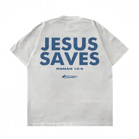 Men's Retro Preppy 100% Cotton Fitted Round Neck Short-Sleeve T-Shirts - Christian Cross Element, Scripture-Inspired Print Fabric, Jesus Saves Graphic, Machine Washable Casual Streetwear, Ideal for Daily Wear & Travel
