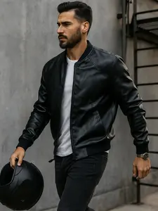 Men's Leather Jacket Coat Motorcycle Flight Baseball Collar Business Casual Sport Daily Wear, Youth to Elderly, Spring & Fall, Casual Fitted Jacket, Pu Leather Jacket