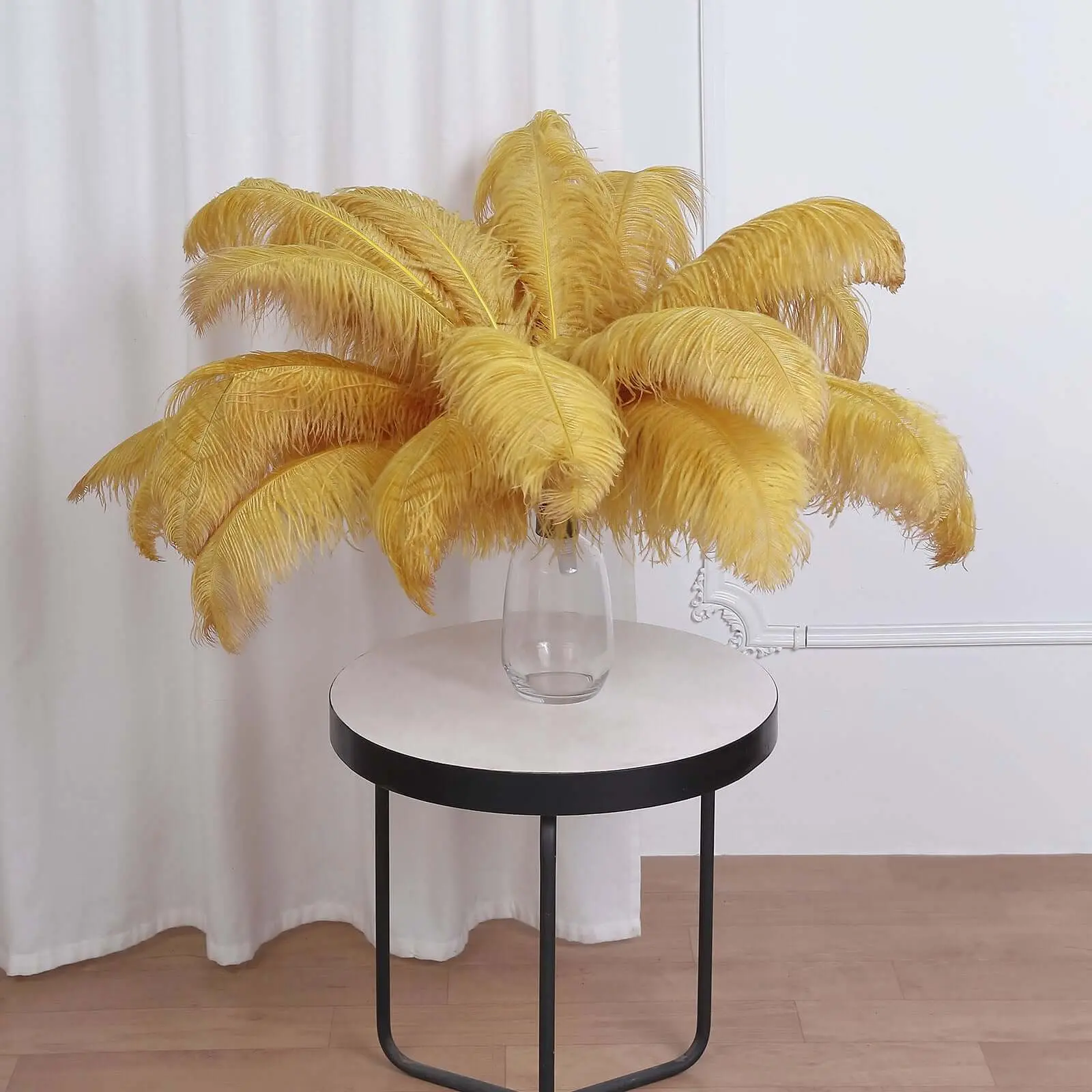 12 Pack Gold Natural Plume Ostrich Feathers Centerpiece Filler 24"-26", Dining Table Centerpiece, Party Decorations Ideas